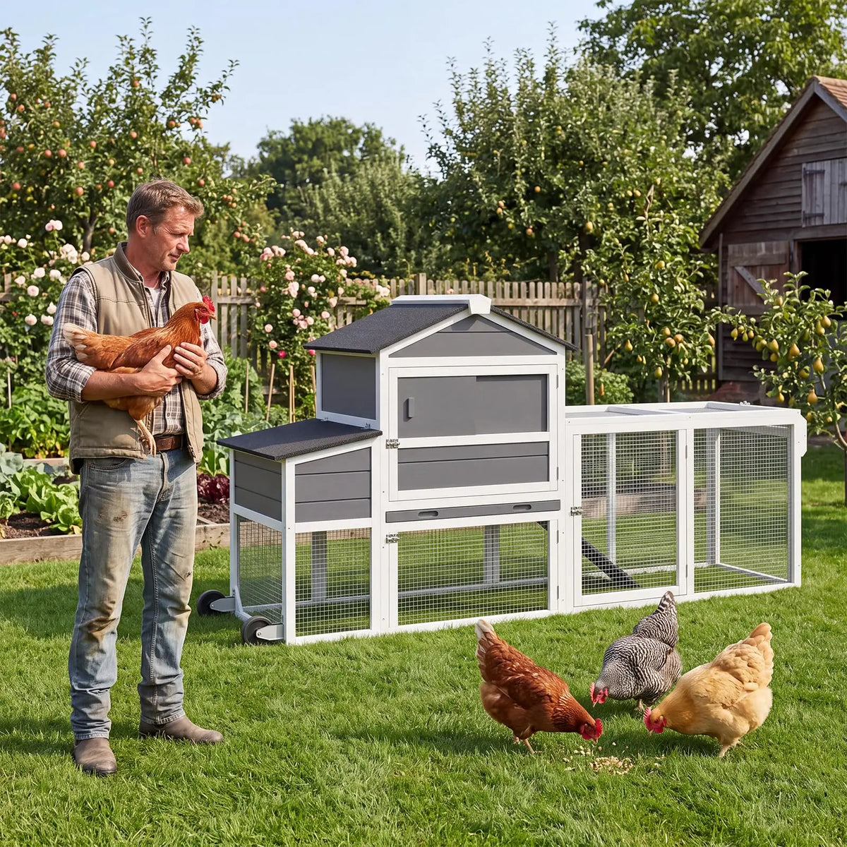 Poulailler Mobile en Bois sur Roulettes – 205 cm