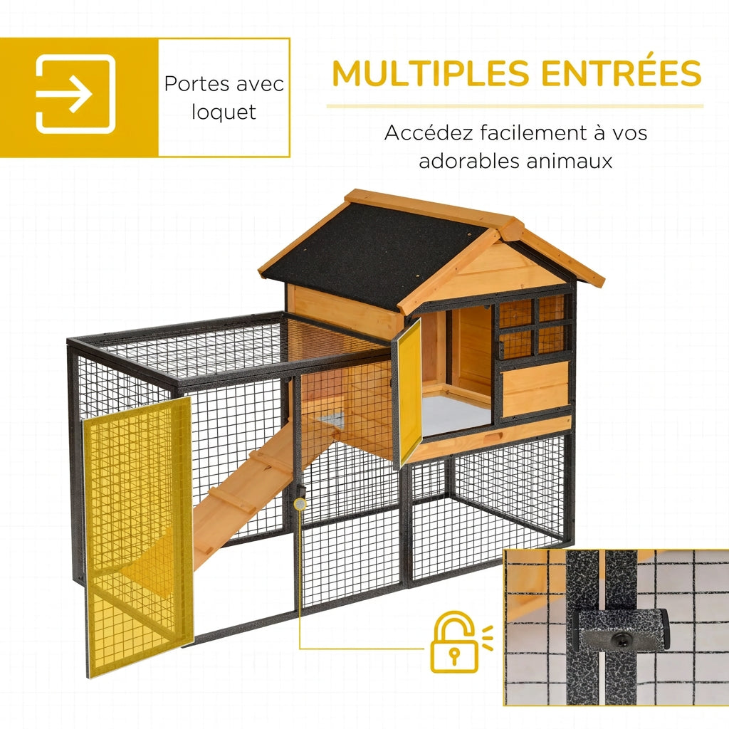 Abri Extérieur en Bois à 2 Étages avec Rampe – 122 cm