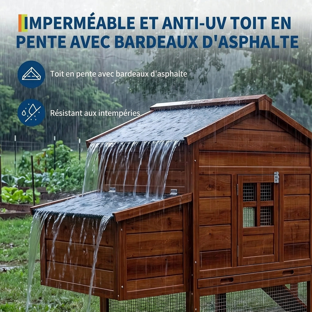 Poulailler en Bois avec Rampe et Toit Asphalté – 80 pouces