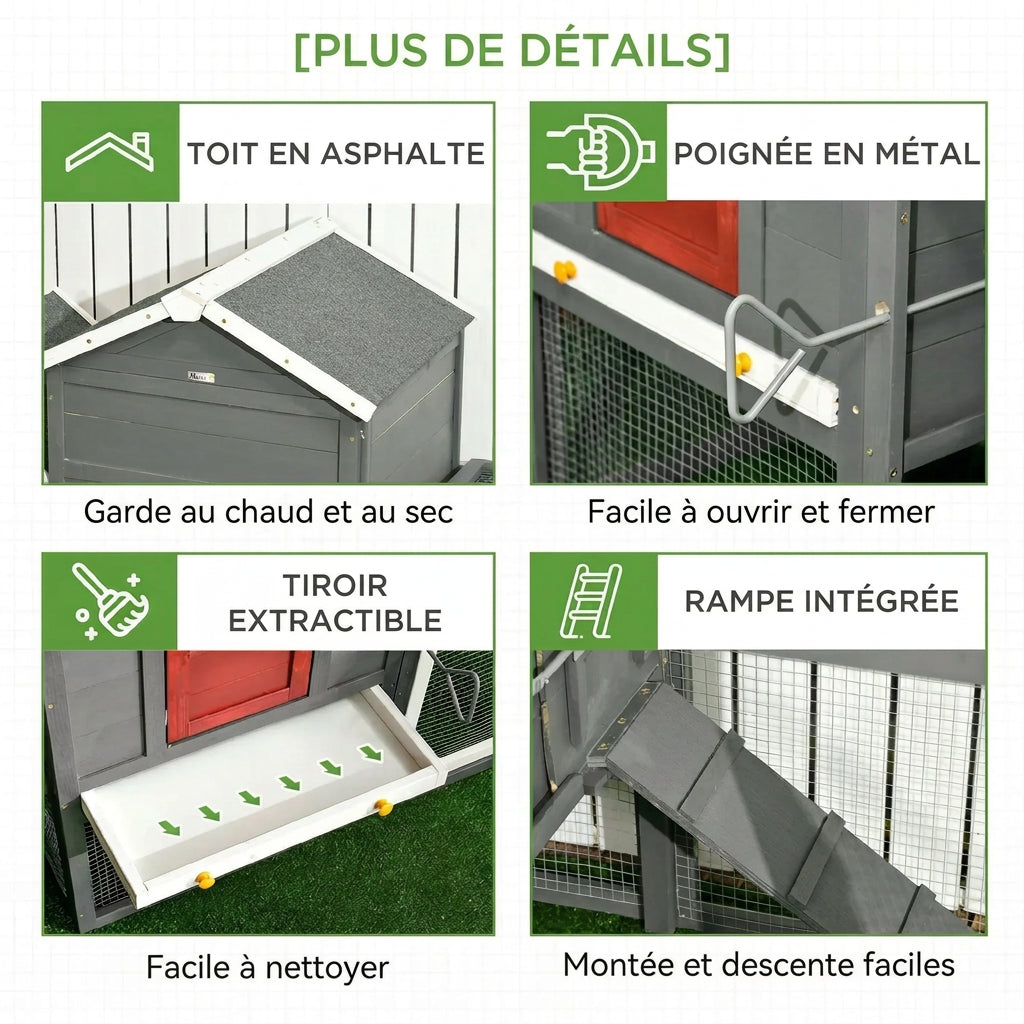 Poulailler en Bois avec Plateau Amovible – 300 cm