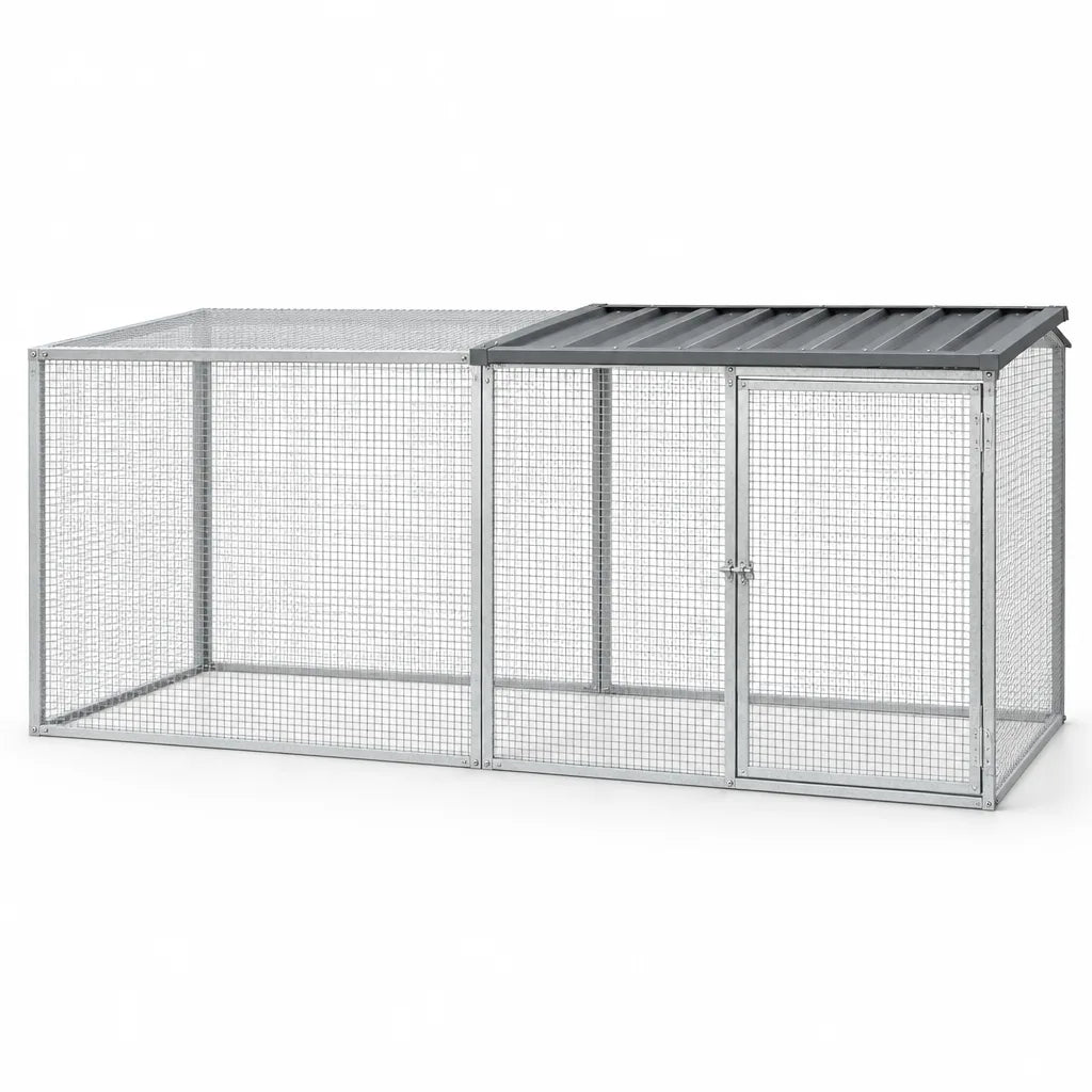 Enclos pour Poules en Acier Galvanisé avec Toit – 203 cm