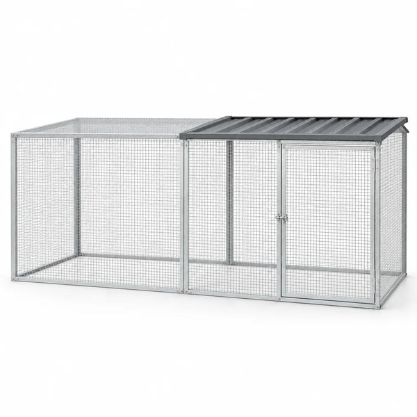 Enclos pour Poules en Acier Galvanisé avec Toit – 203 cm