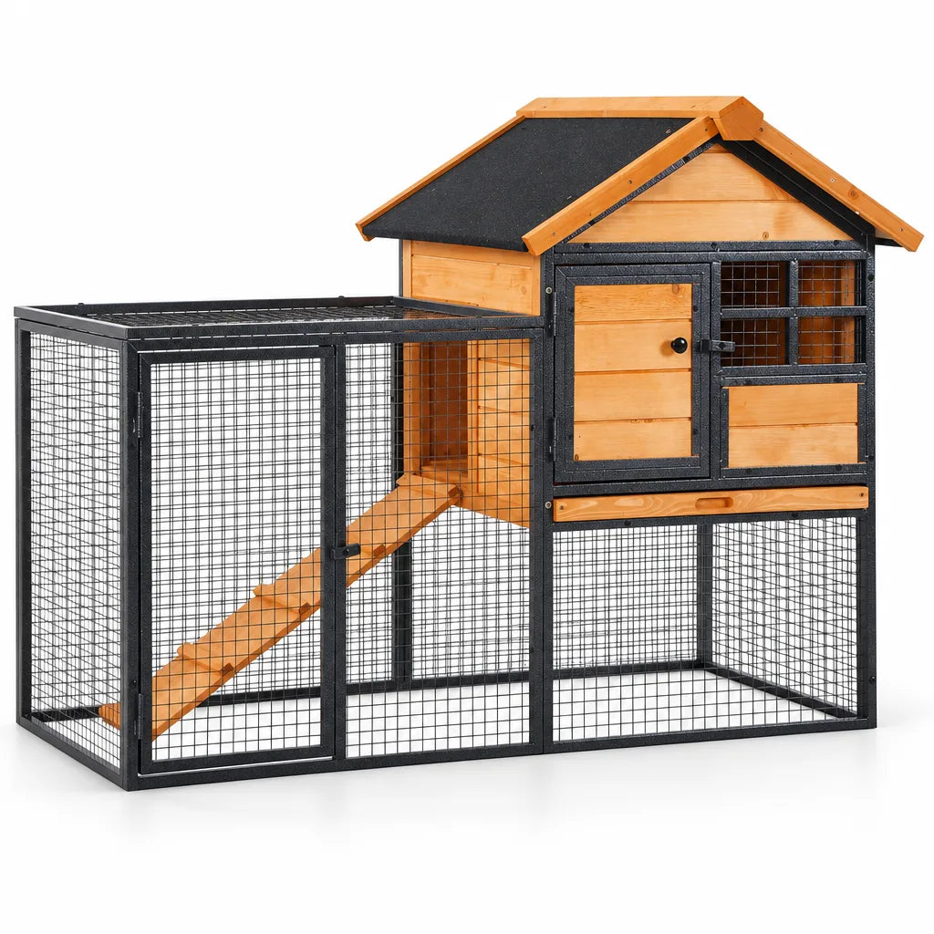 Abri Extérieur en Bois à 2 Étages avec Rampe – 122 cm