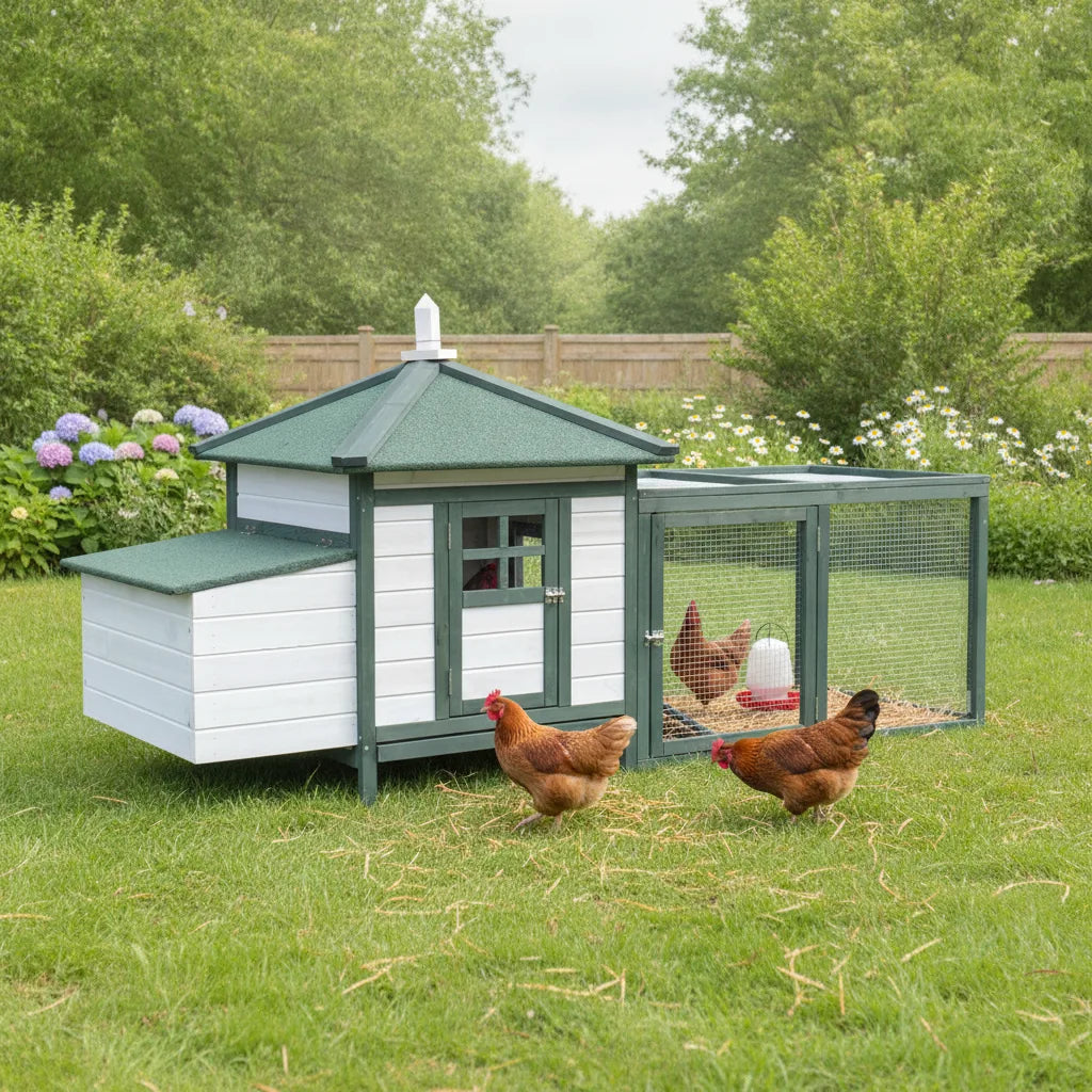 Poulailler Cottage en Bois avec Enclos et Pondoir – 196 cm