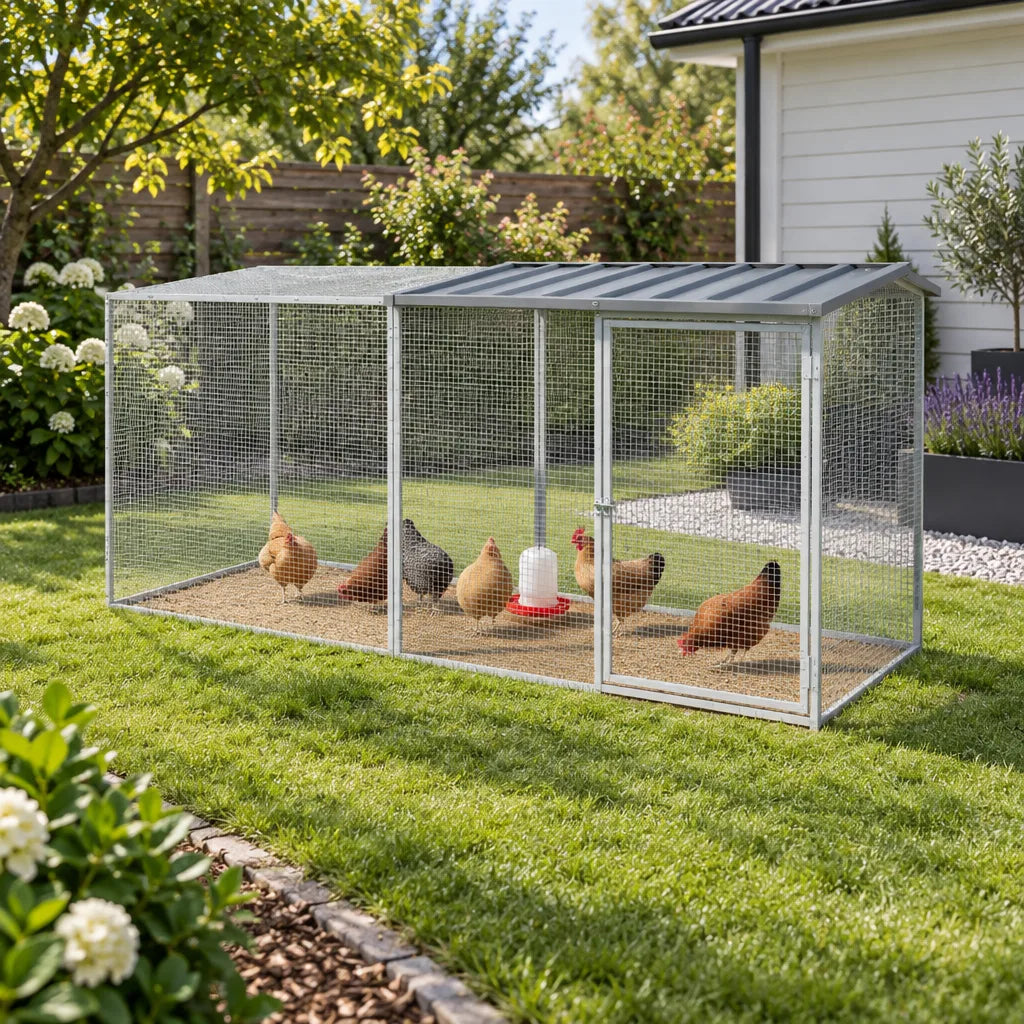 Enclos pour Poules en Acier Galvanisé avec Toit – 203 cm