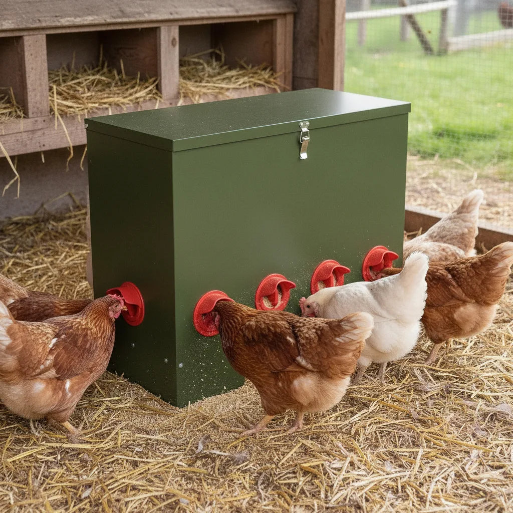 Mangeoire Poule 25kg Acier Vert Olive