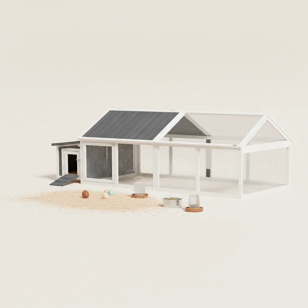 Poulailler en Bois Blanc 240 cm avec Nichoir