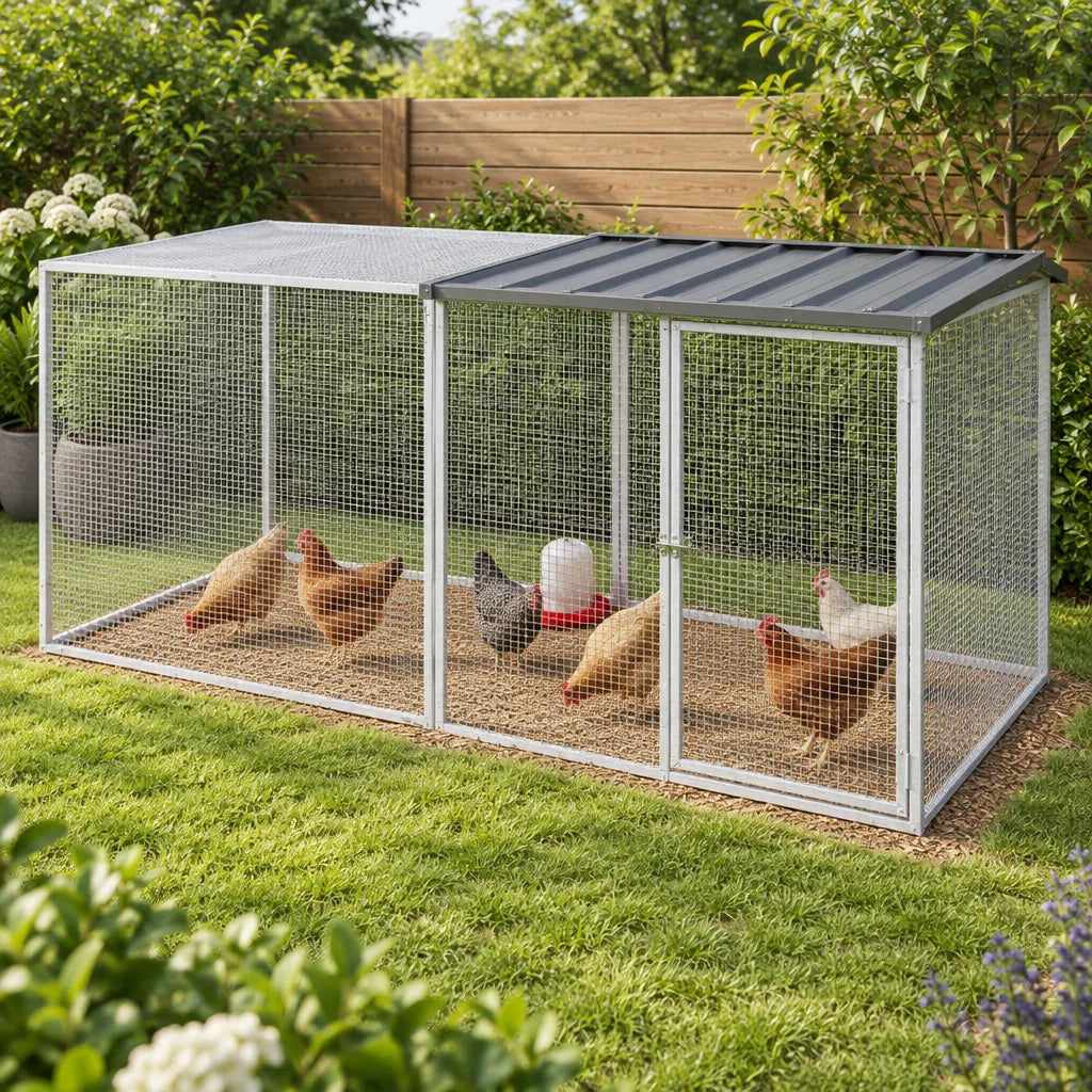 Enclos pour Poules en Acier Galvanisé avec Toit – 203 cm