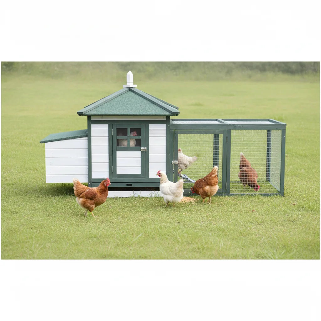 Poulailler Cottage en Bois avec Enclos et Pondoir – 196 cm
