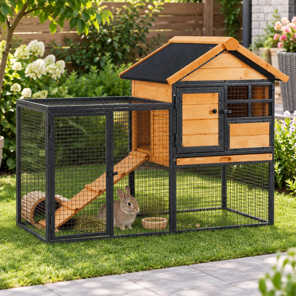 Abri Extérieur en Bois à 2 Étages avec Rampe – 122 cm