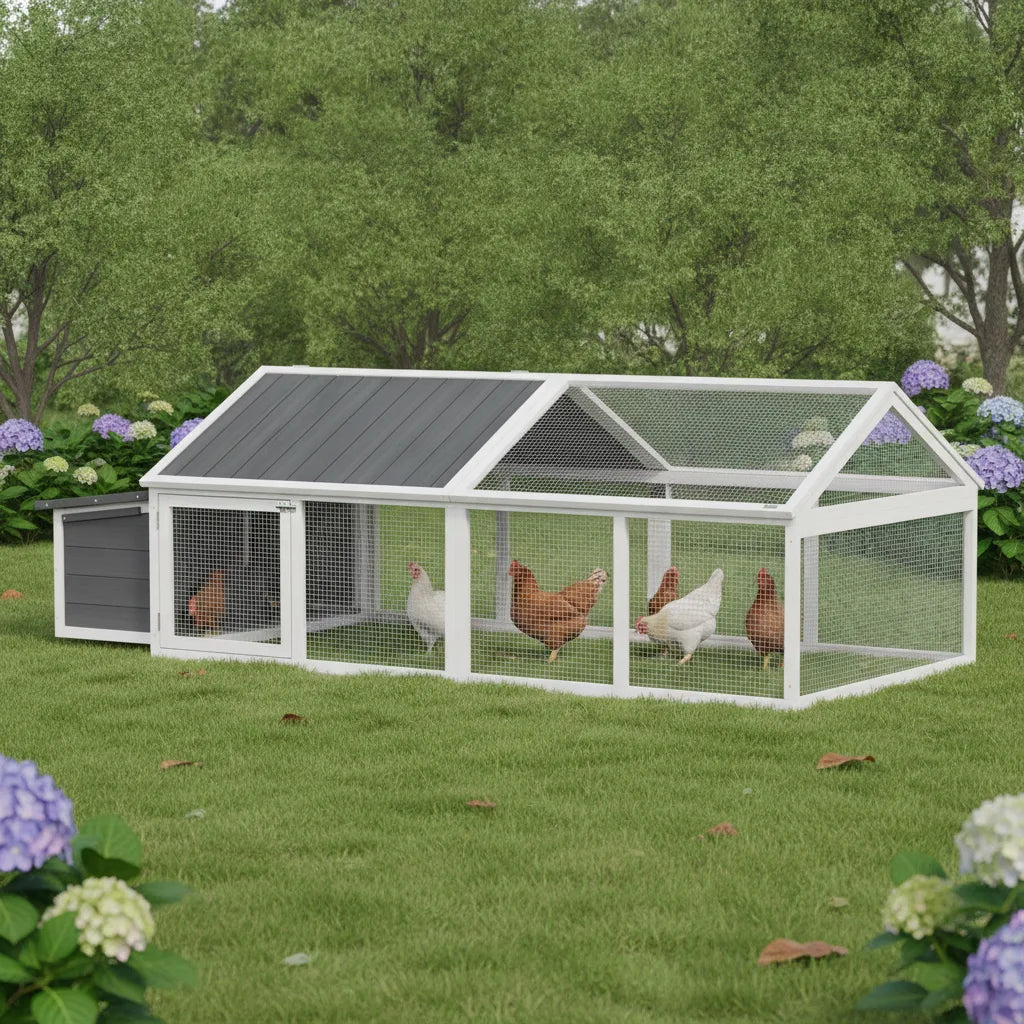 Poulailler en Bois Blanc 240 cm avec Nichoir