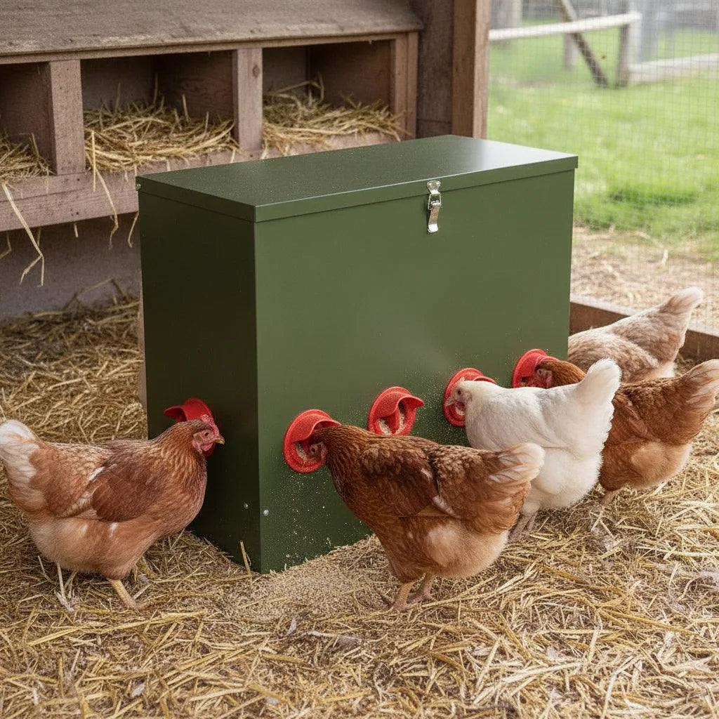 Mangeoire Poule 25kg Acier Vert Olive