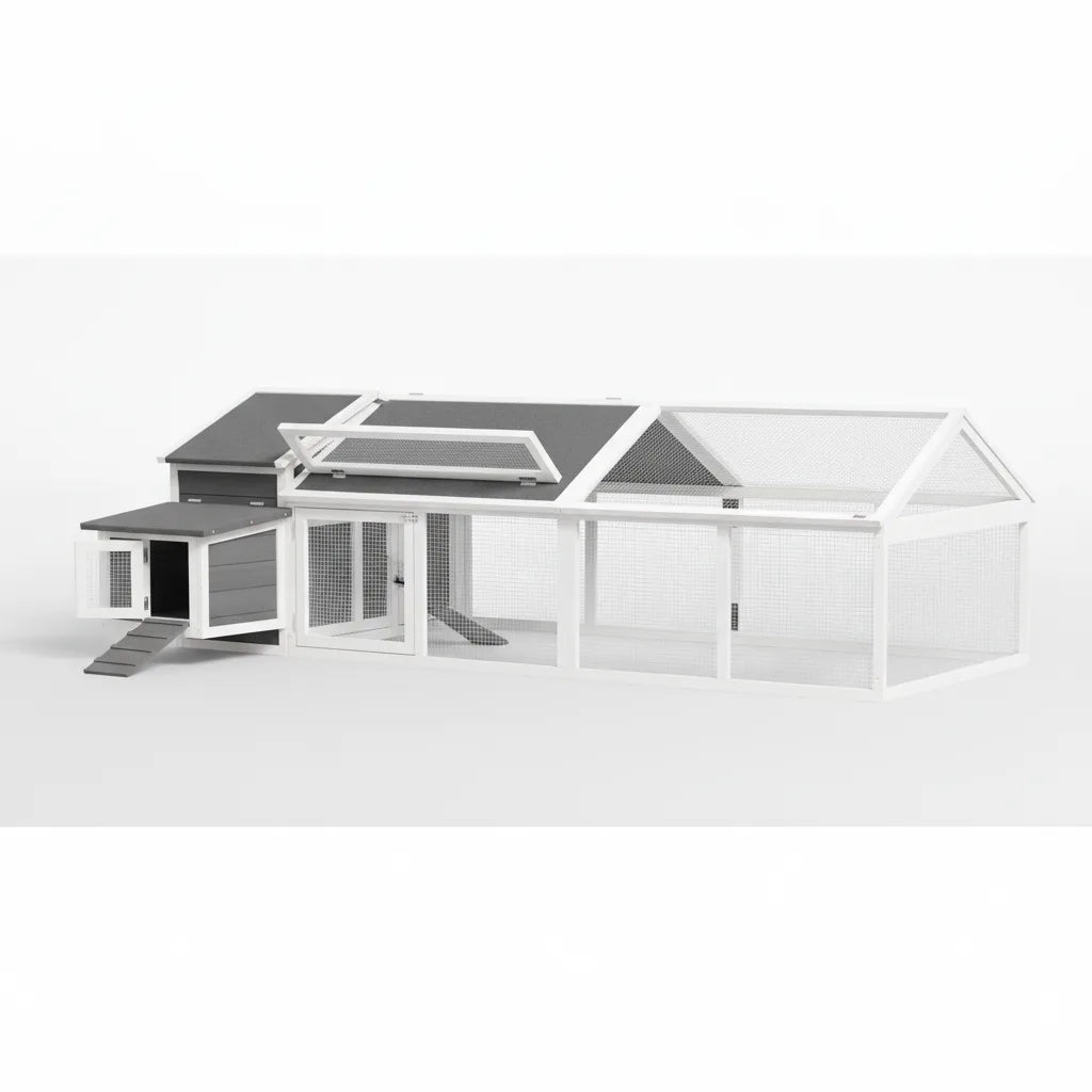 Poulailler en Bois Blanc 240 cm avec Nichoir