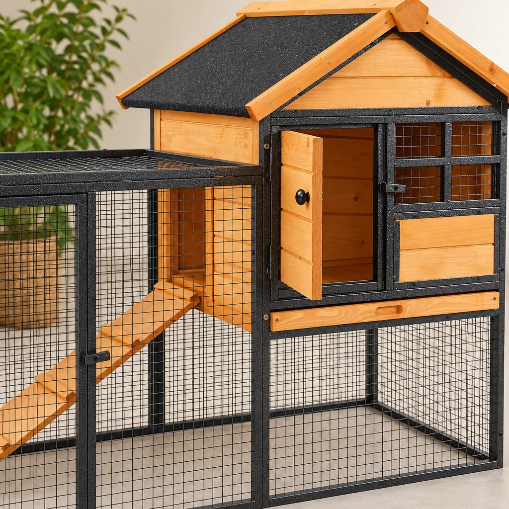 Abri Extérieur en Bois à 2 Étages avec Rampe – 122 cm