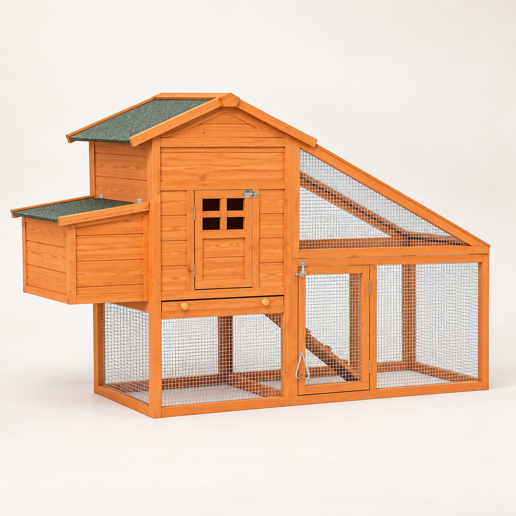 Abri extensible pour poules en pin 179 cm, vue de trois quarts