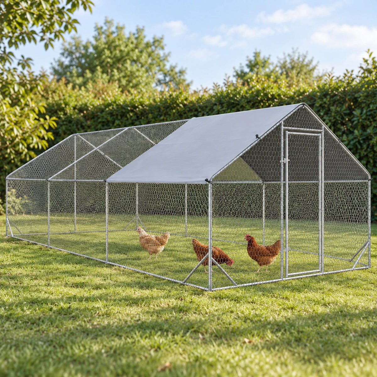 Enclos Extérieur pour Poules 18 m² – Parc Grillagé — mise en situation