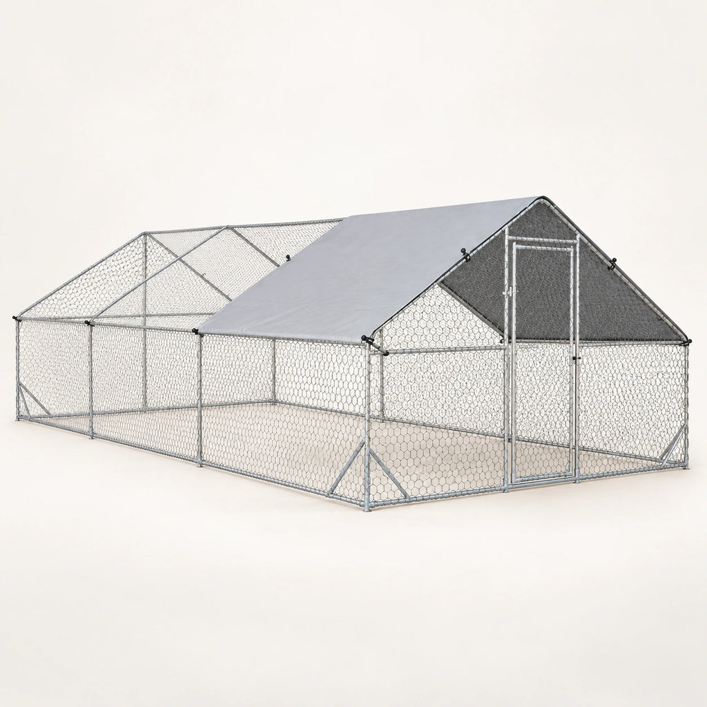 Enclos Extérieur pour Poules 18 m² – Parc Grillagé — vue de trois quarts