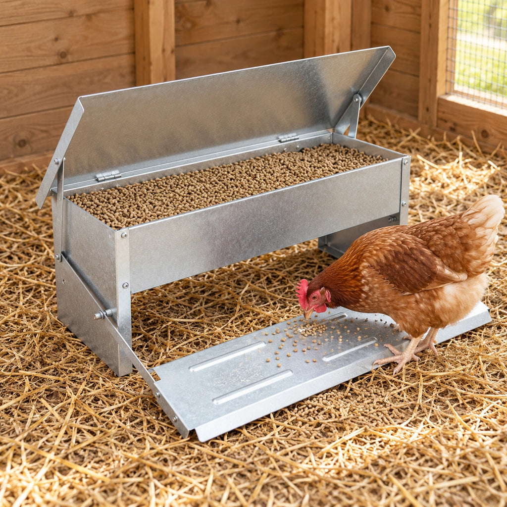 Mangeoire Automatique pour Poules – 5 kg — mise en situation