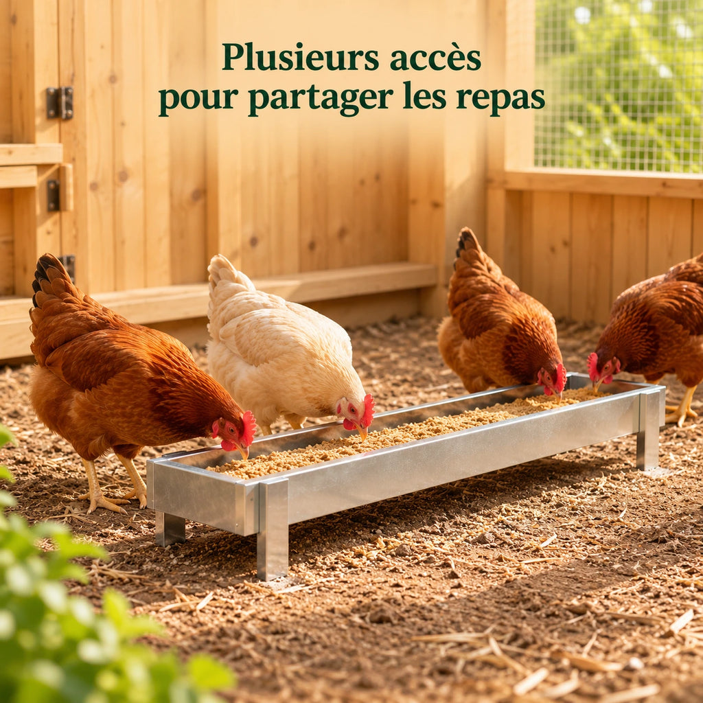Mangeoire Longue pour Poules et Volailles en Acier Galvanisé – 80 cm — détail du produit