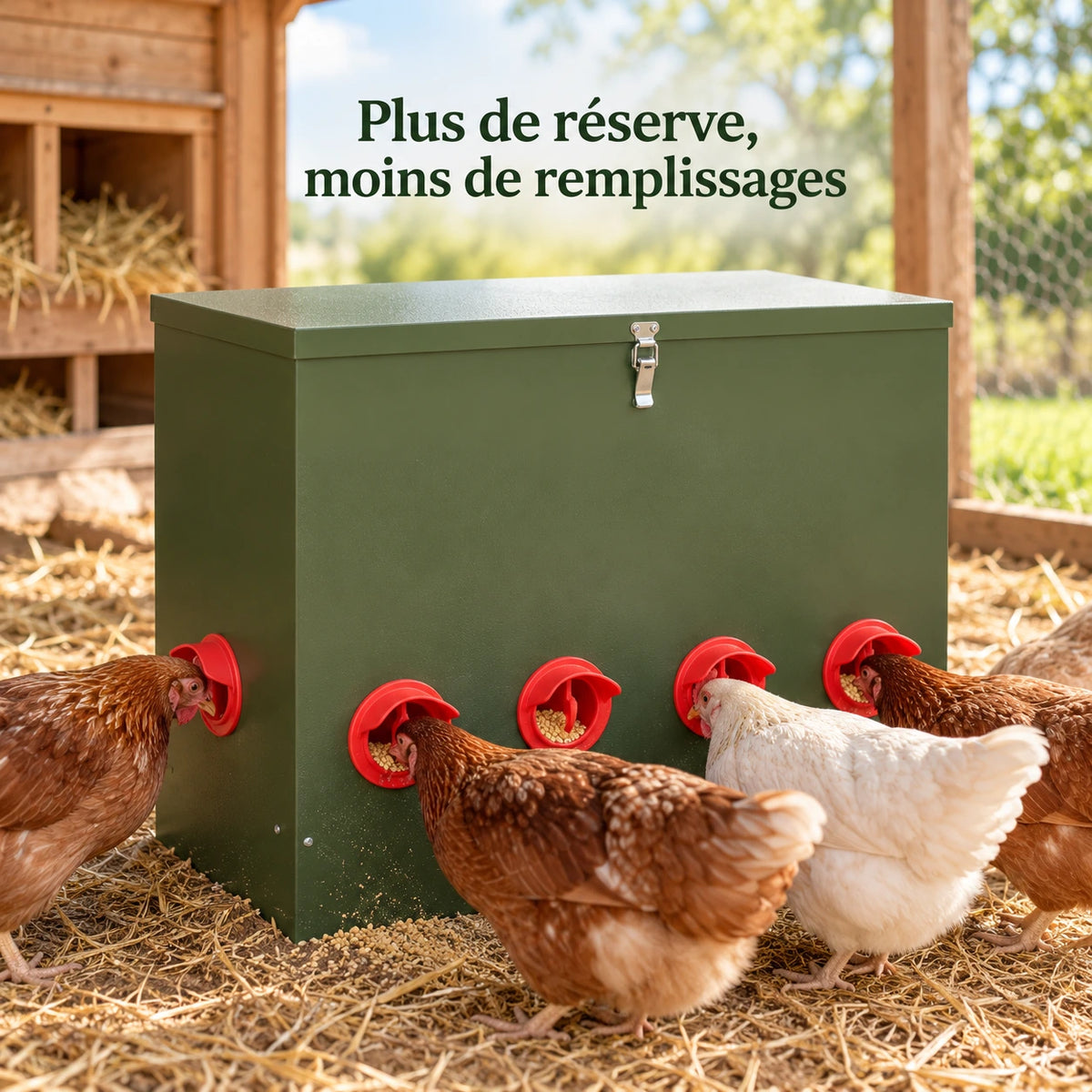 Mangeoire pour Poules en Acier – Grande Capacité 25 kg — détail du produit
