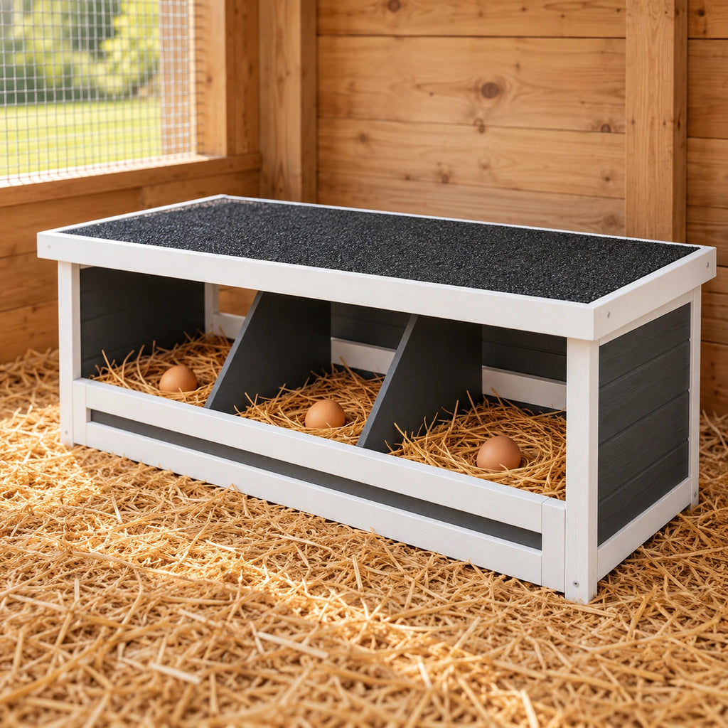 Pondoir pour Poules 3 Compartiments en Bois — mise en situation